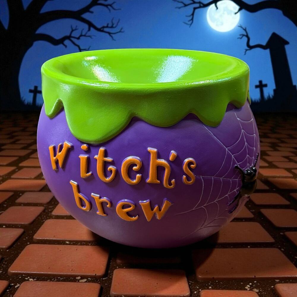 Mr. Christmas Halloween Cauldron Purple Green Orange Lit Blow Mold Candy Bowl